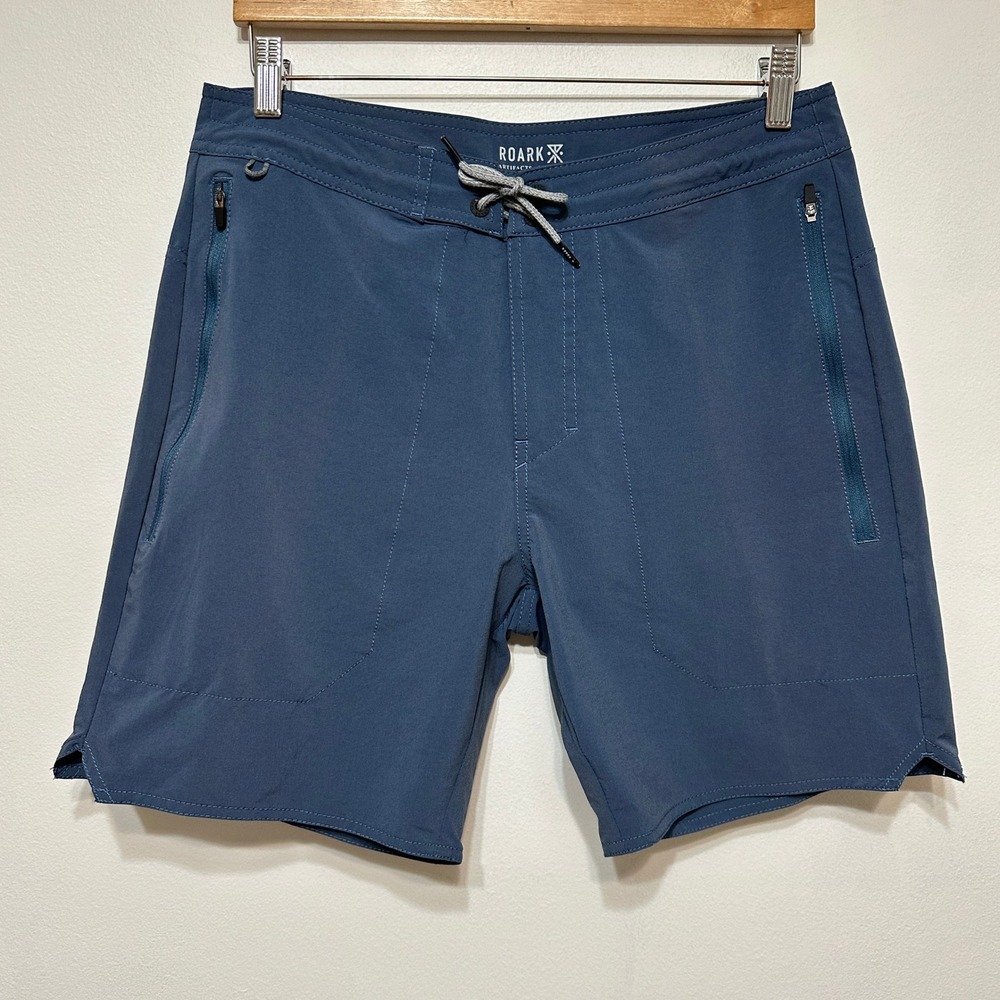 Roark 7" Board Shorts Mens 31 Blue RS279 Adventure Swim Trunks Beach Surf *FLAW